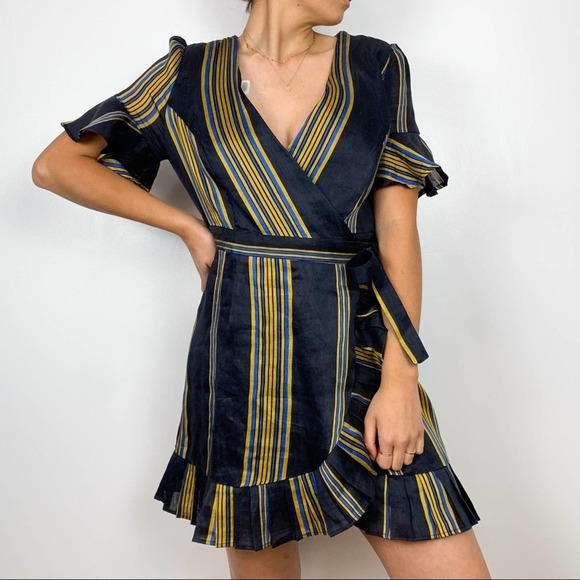Lulus Dresses & Skirts - Honeypunch Lulus Black Striped Short Sleeve Ruffle Wrap Mini Dress Size Medium